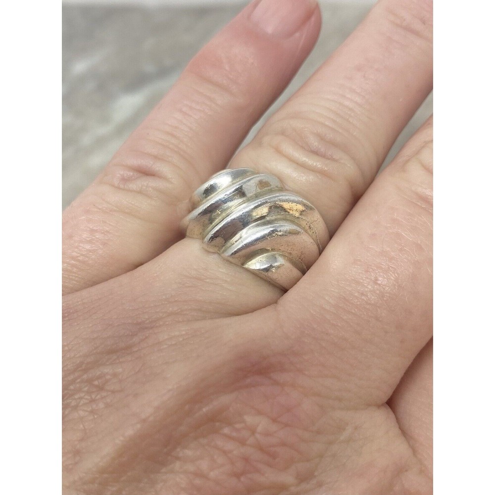 Sterling Silver NF 925 Ribbed Puffy 7gm Modernist Ring Sz 5.75
